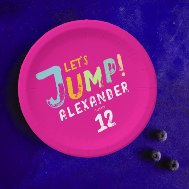 Assiettes En Carton Trampoline rose moderne Jump Kid Bounce Party (Créateur téléchargé)