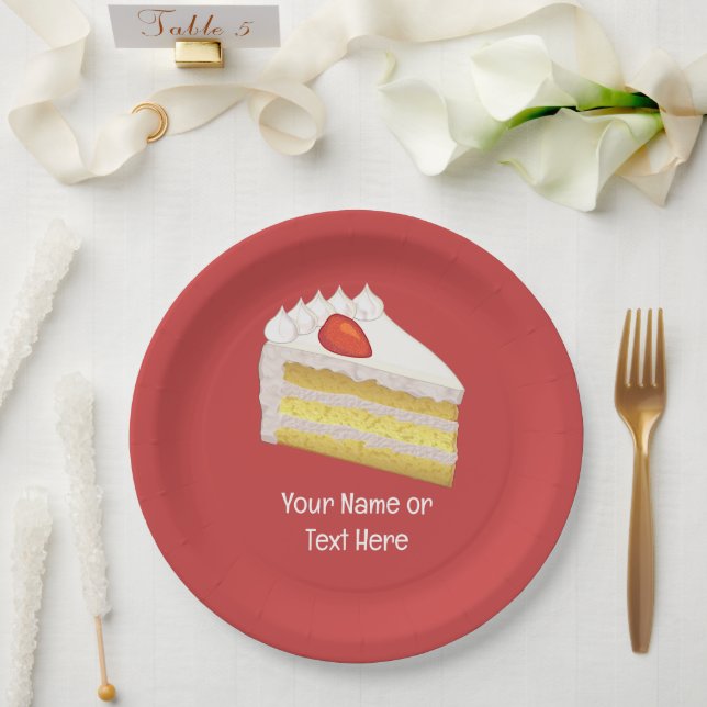 Assiettes En Carton Tranche de gâteau trois laits - Texte personnalisé (Mariage)