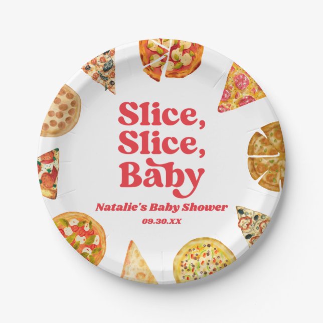 Assiettes En Carton Trancher, Trancher, Bébé ! Baby shower à la pizza (Devant)