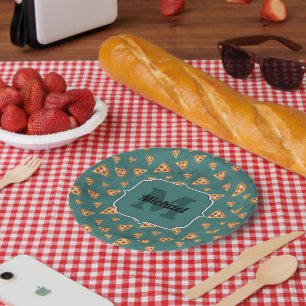 Assiettes En Carton Tranches de pizza cool motif sarcelle vintage Mono