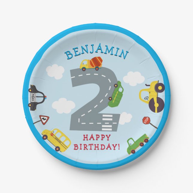 Assiettes En Carton Transport 2ème anniversaire Papier Plaque (Devant)