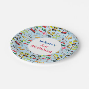 Assiettes En Carton Transport et véhicules colorés Nom des enfants