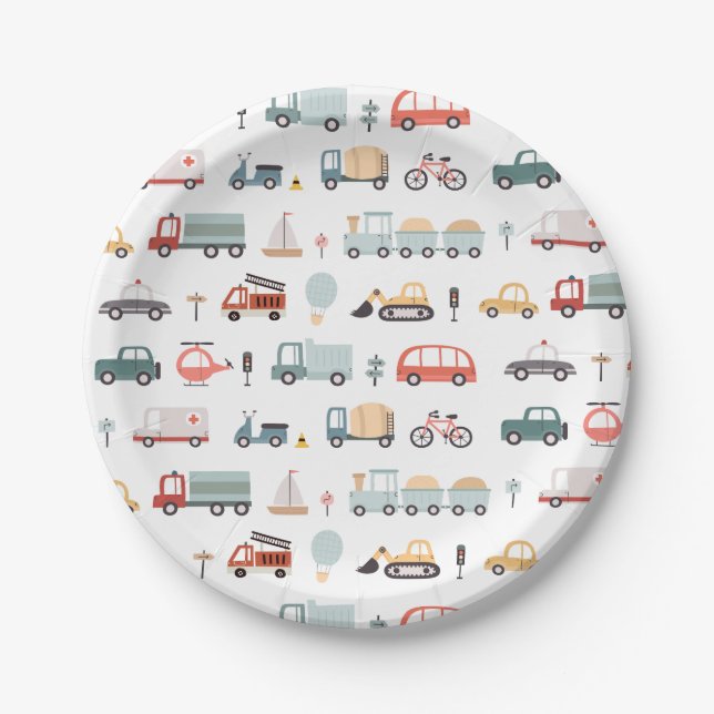 Assiettes En Carton Transport moderne Plaques papier fête d'anniversai (Devant)