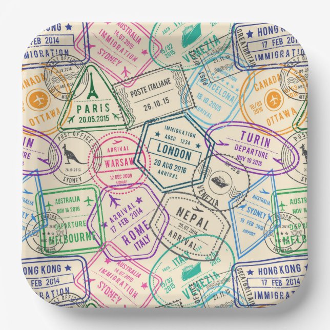 Assiettes En Carton Travel Stamps  (Recto)