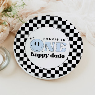 Assiettes En Carton TRAVIS Blue One Happy Dude Smile Face Anniversaire