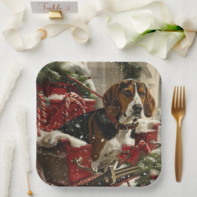 Assiettes En Carton Treeing Walker Coonhound Dog Christmas Festive (Mariage)