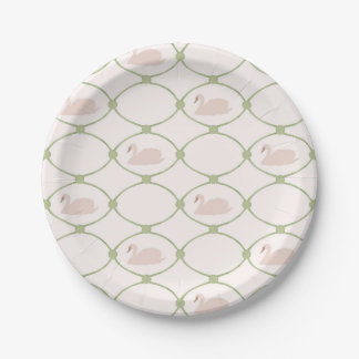 Assiettes En Carton Trellis de cygne vintage vert et rose