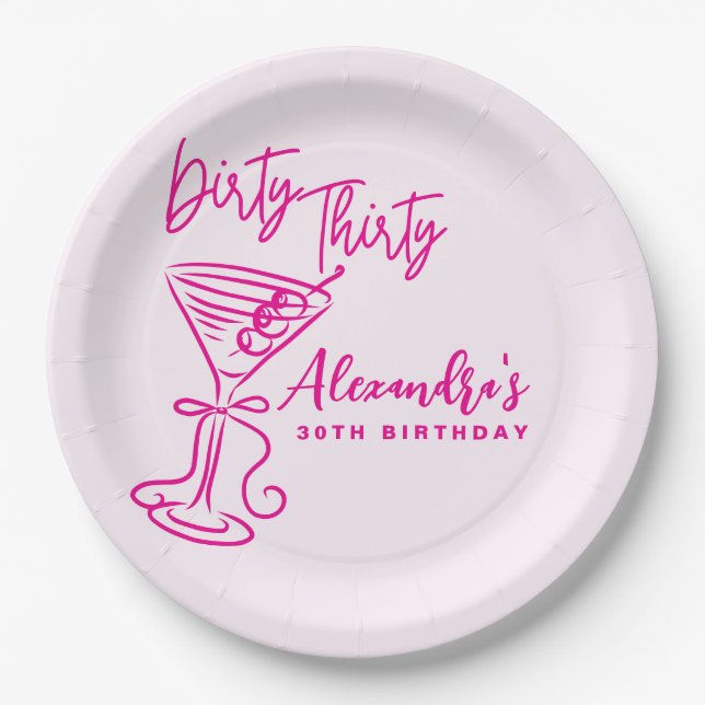 Assiettes En Carton Trendy Pink Dirty Thirty 30th Birthday (Devant)