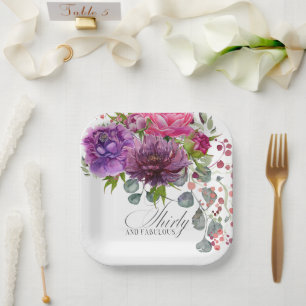 Assiettes En Carton Trente et fabuleux Elégant Floral 30e anniversaire