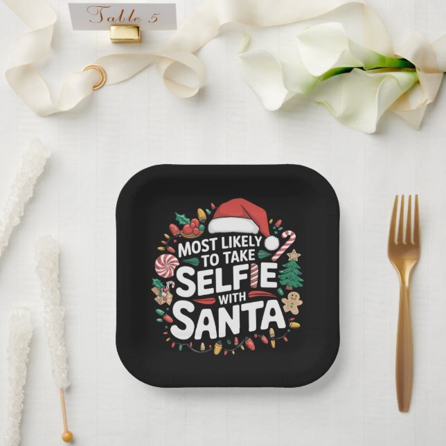 Assiettes En Carton Très Probable De Prendre Selfie Avec Père Noël Fam (Mariage)
