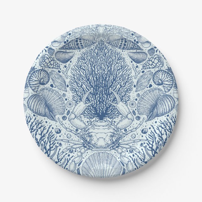 Assiettes En Carton Trésors de plage en bleu (Devant)