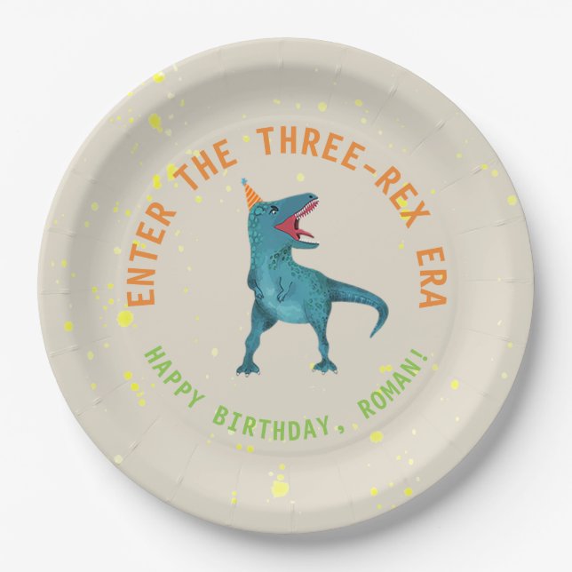 Assiettes En Carton Trex Dinosaur Plaques de fête d'anniversaire (Devant)