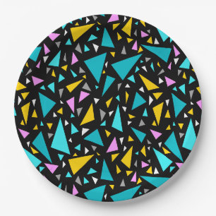Assiettes En Carton Triangles bleu jaune couleurs sur arrière - plan n