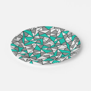 Assiettes En Carton Triangles rayées modernes de Teal, de noir, et
