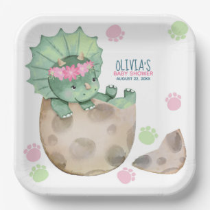 Assiettes En Carton Tricératops Dinosaur Baby shower fille