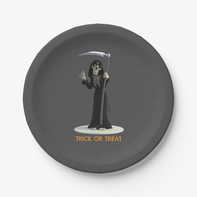 Assiettes En Carton Trick or Treat. Cartoon Grim Reaper (Devant)