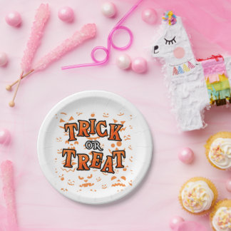 Assiettes En Carton Trick or Treat Halloween Rond