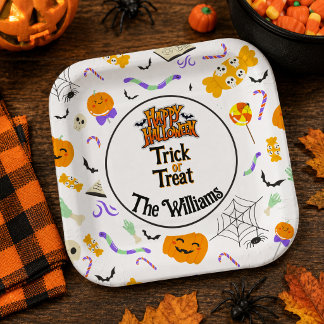 Assiettes En Carton Trick or Treat personnalisé Halloween mignon