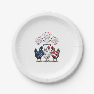 Assiettes En Carton Trio de poulets patriotiques Gravure vintage vecte