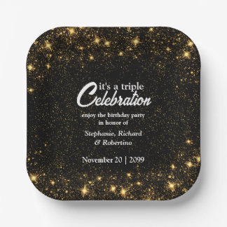 Assiettes En Carton Triple Celebration Joint Birthday Gold Black 