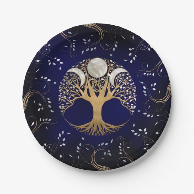 Assiettes En Carton Triple Lune - Arbre de vie Ornement (Devant)