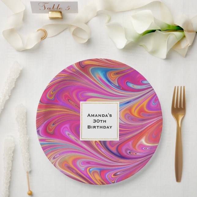 Assiettes En Carton Trippy rose et orange design Tourbillonnant Annive (Mariage)