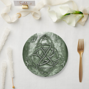 Assiettes En Carton Triquetra Trinity Sage de noeud Vert Faux Metallic