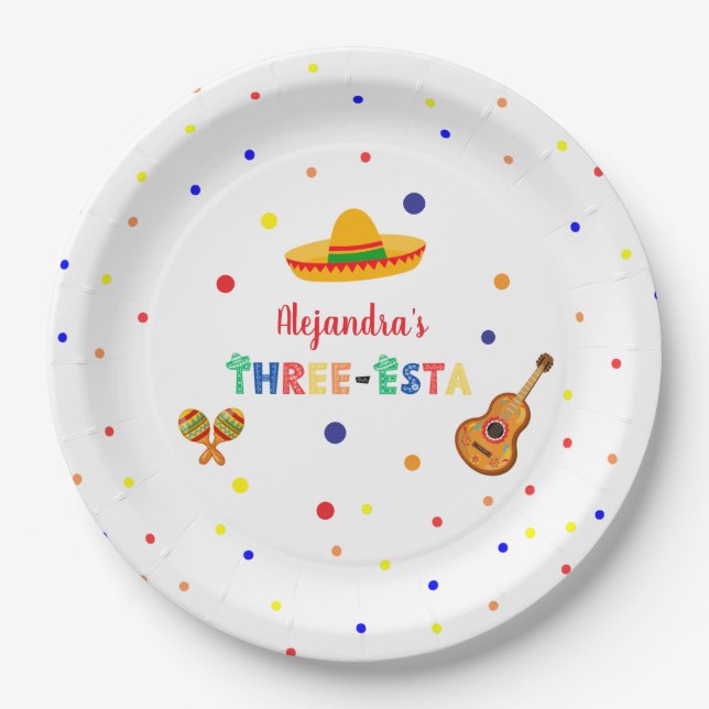 Assiettes En Carton Trois Esta Fiesta 3ème anniversaire (Devant)
