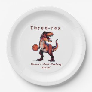 Assiettes En Carton Trois-Rex basket-ball Dino anniversaire