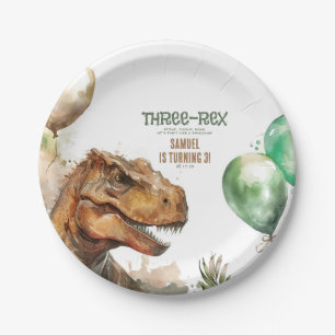 Assiettes En Carton Trois Rex - Fête d'anniversaire du Tyronasaurus Di