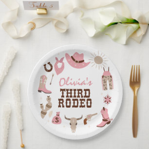 Assiettes En Carton Troisième Rodéo Pink Western Cowboy 3e Anniversair