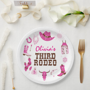 Assiettes En Carton Troisième Rodéo Pink Western Cowboy 3e Anniversair