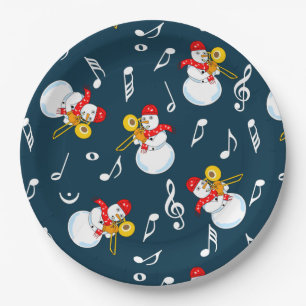 Assiettes En Carton Trombone Snowman Music Notes Motif