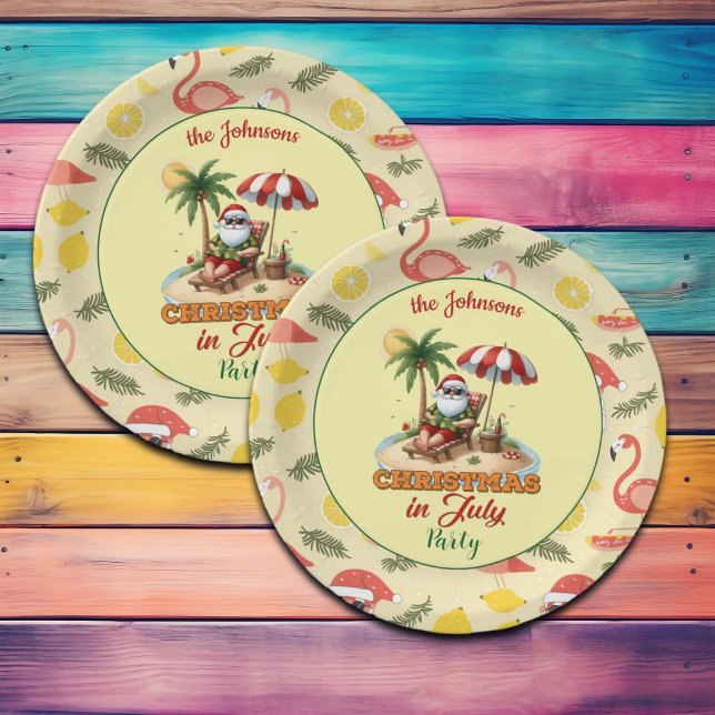 Assiettes En Carton Tropical Beach & Père Noël Noël en juillet (Créateur téléchargé)