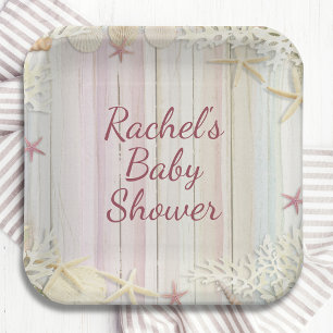Assiettes En Carton Tropical Beach Seashell Baby shower Boho Chic