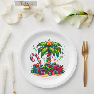 Assiettes En Carton Tropical Christmas Holiday Palm Tree