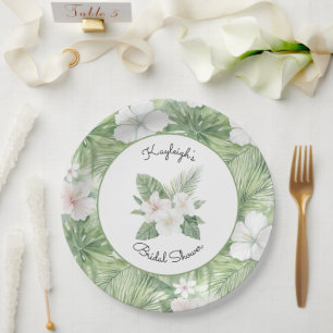 Assiettes En Carton Tropical Feuilles Hibiscus Floral Baignade de Mari