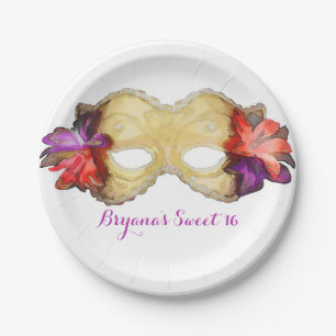 Assiettes En Carton Tropical Floral Masquerade Masque Élégant Parti