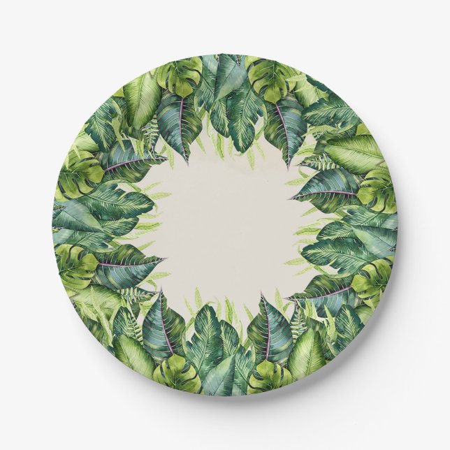 Assiettes En Carton Tropical Jungle Feuille fête d'anniversaire (Devant)