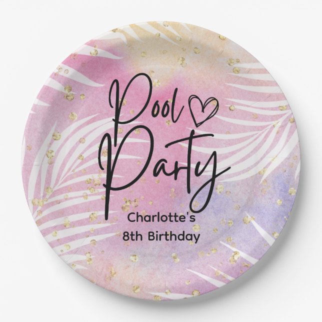 Assiettes En Carton Tropical Palm Pastel Rainbow Pool Party (Devant)