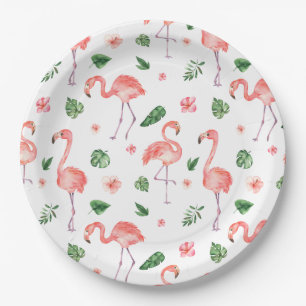 Assiettes En Carton Tropical rose Flamingo motif Tissu