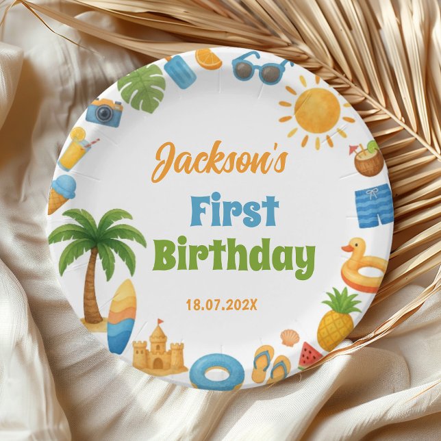 Assiettes En Carton Tropical Summer Beach Birthday Party Paper Plates (Créateur téléchargé)