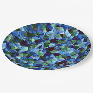Assiettes En Carton Trou de mosaïque irrégulière verte et bleue recouv