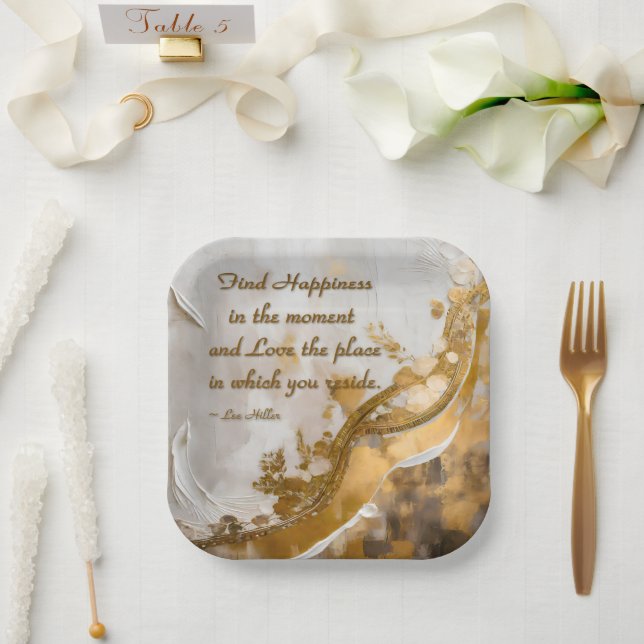 Assiettes En Carton Trouvez le Bonheur dans le moment... Citation de L (Mariage)