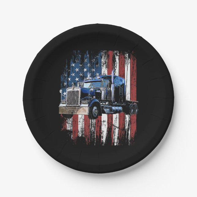Assiettes En Carton Trucker American Flag Truck Driver Truck Driver Gi (Devant)