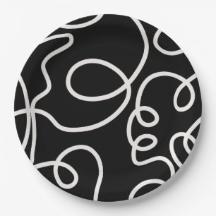 Assiettes En Carton Trucs De Brosse Abstrait Noir Et Blanc