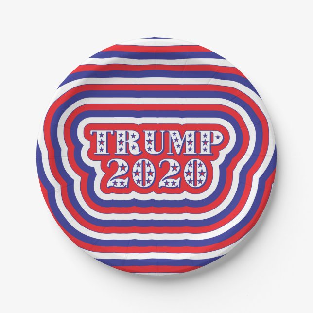 Assiettes En Carton Trump 2020 Patriotique Rouge Bleu Bleu Stripes (Devant)