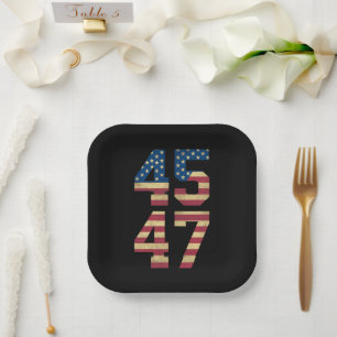 Assiettes En Carton Trump 2024 45 47 Vintage American Flag Retro 4547