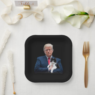 Assiettes En Carton Trump 2024 Chat MAGA Drôle Chat Trump