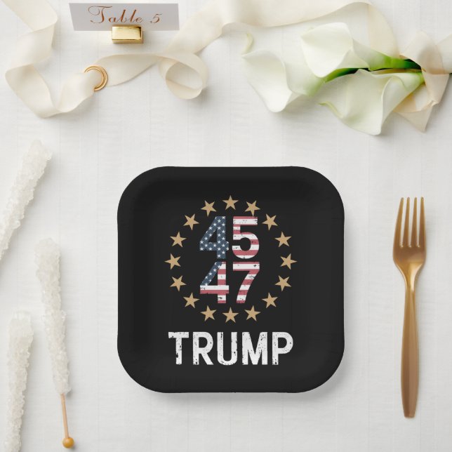 Assiettes En Carton Trump 2024 Drapeau de l'Amérique Revenir Trump 45  (Mariage)